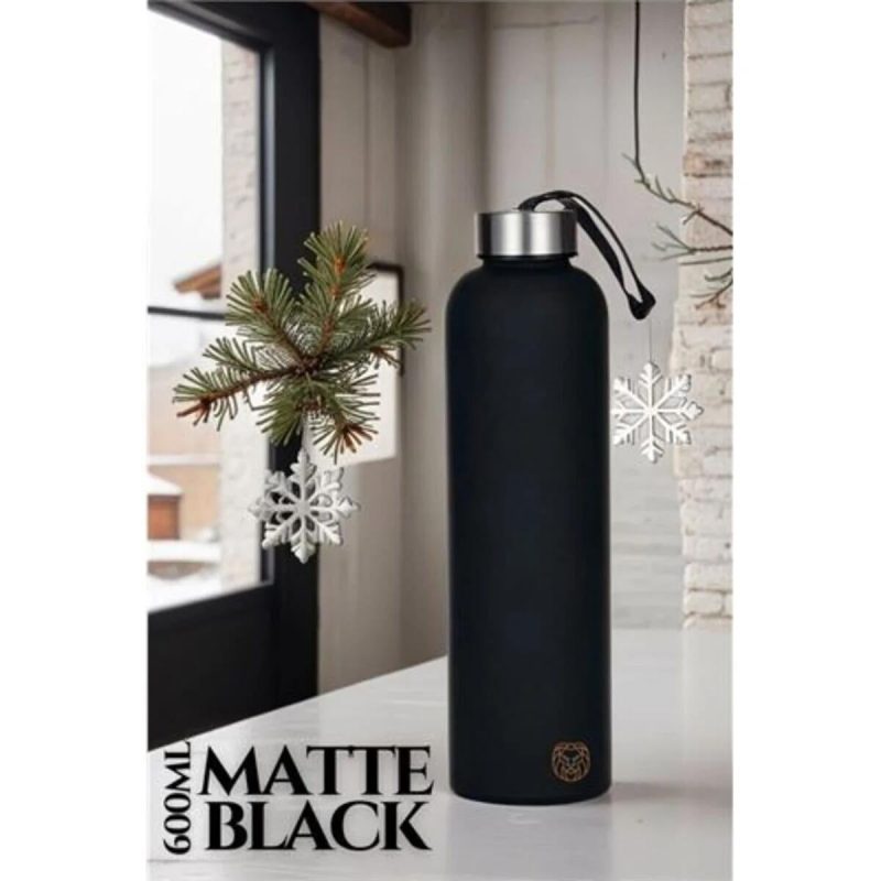 Matte Black Motivasyon Borosilikat Matara 600 ML