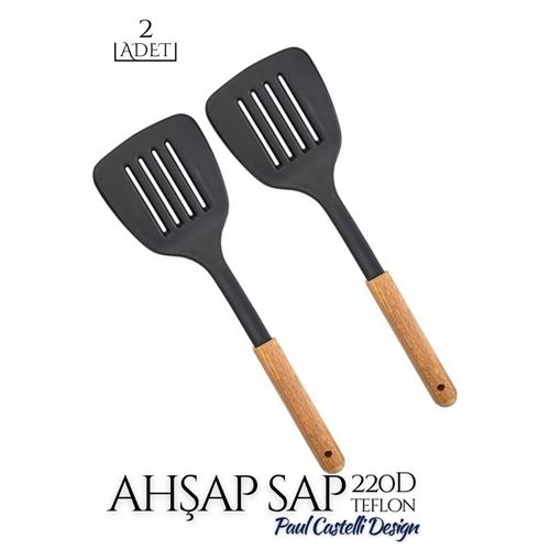 Takaz Global Ahşap Sap Teflon Teflon Yemek Spatulası 2 li SET P.Castelli Design